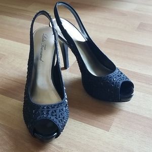 Black peep toe slingbacks